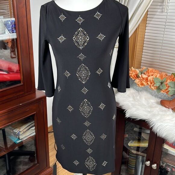 WHBM Embellished Black Knit Shift Dress XXS - Picture 5 of 10